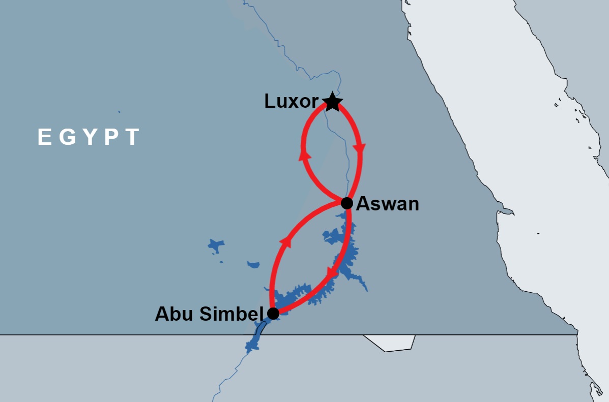 Overnight Tours to Aswan and Abu Simbel temple from Luxor map Overnight Tours to Aswan and Abu Simbel temple from Luxor map